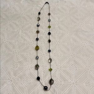 LOFT Grey and Green Long Beaded Necklace